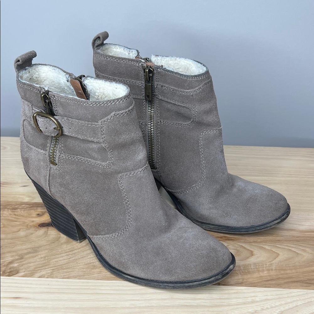 Lucky Brand Taupe Suede Heeled Boots